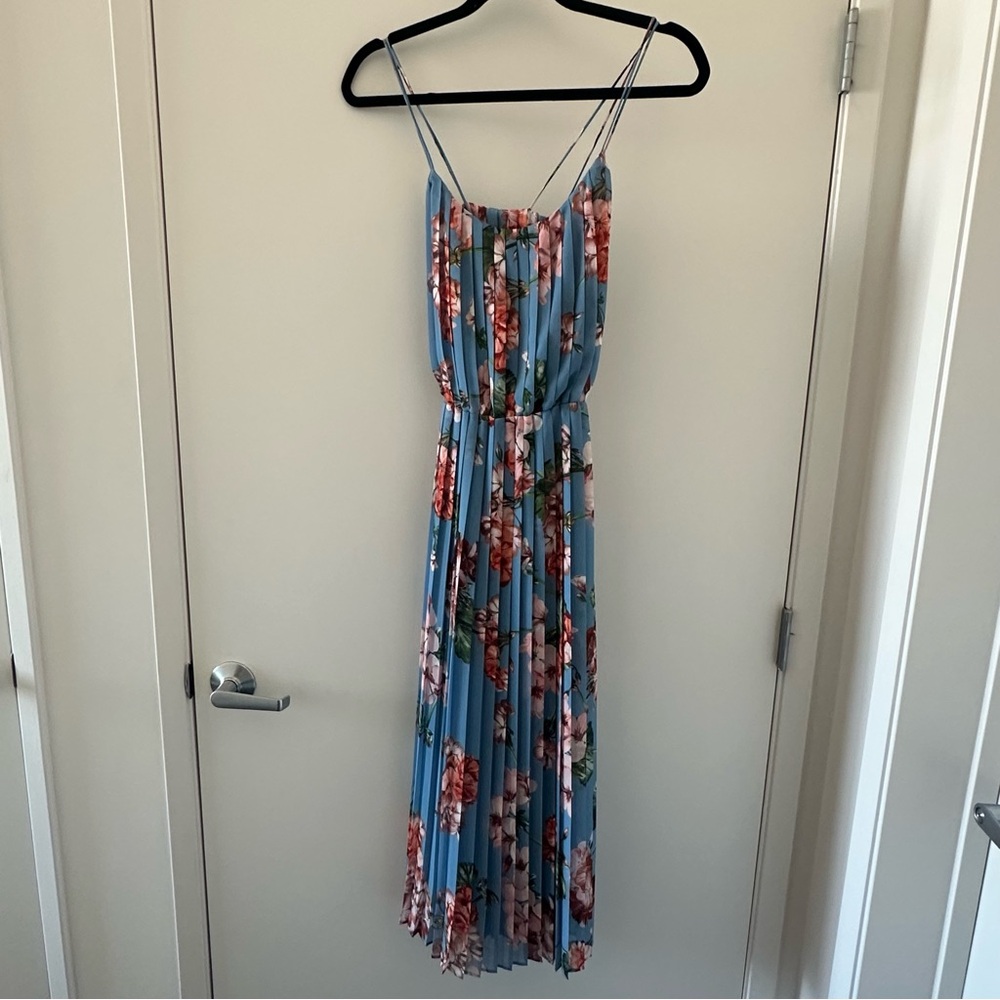 MANGO Blue Floral Pleated Sundress